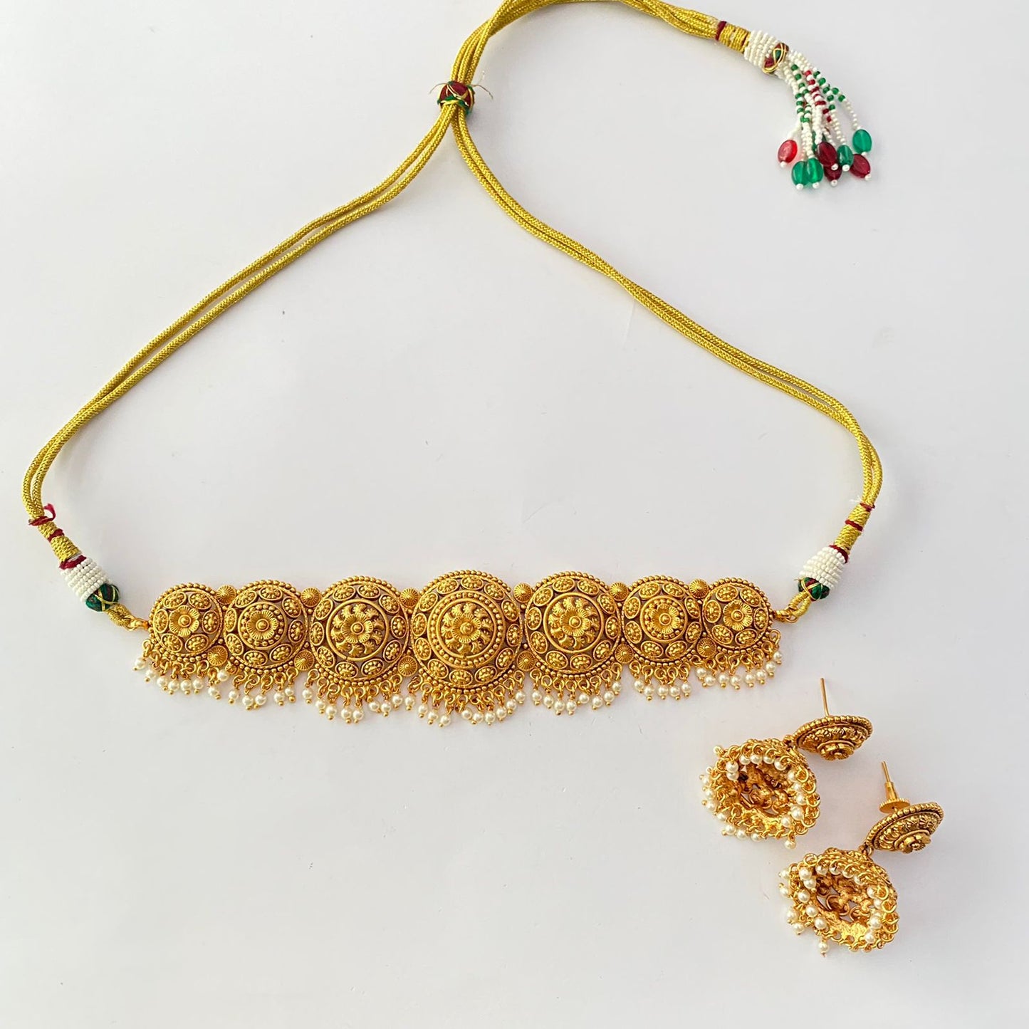 Gold Plated Choker Set Drop White Pearl