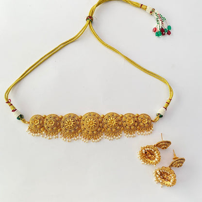Gold Plated Choker Set Drop White Pearl