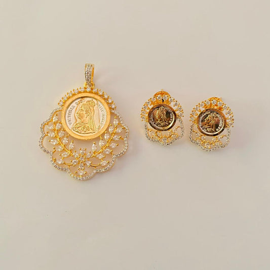 Gini Gold Plated with diamond Pendant Set