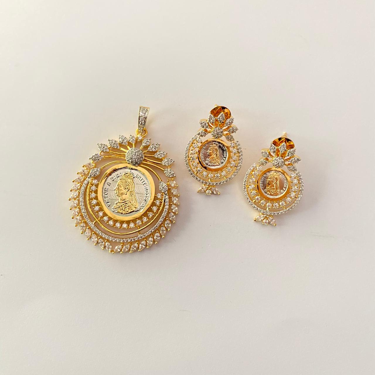 Gold Plated Gini  with diamond latest design Pendant Set