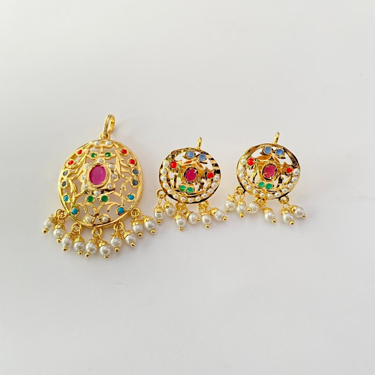 Jadau Ruby Gold Plated latest Pendant Set