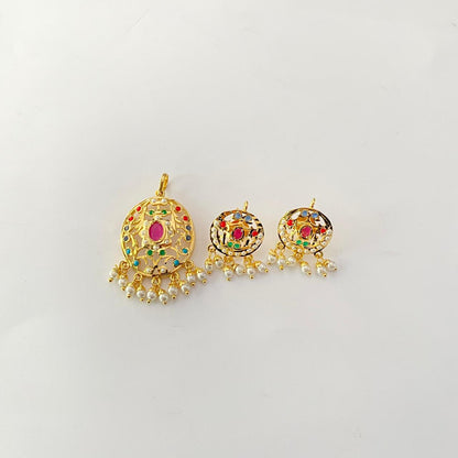 Jadau Ruby Gold Plated latest Pendant Set