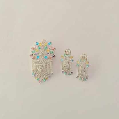 Silver Plated Diamond multi colour Pendant Set
