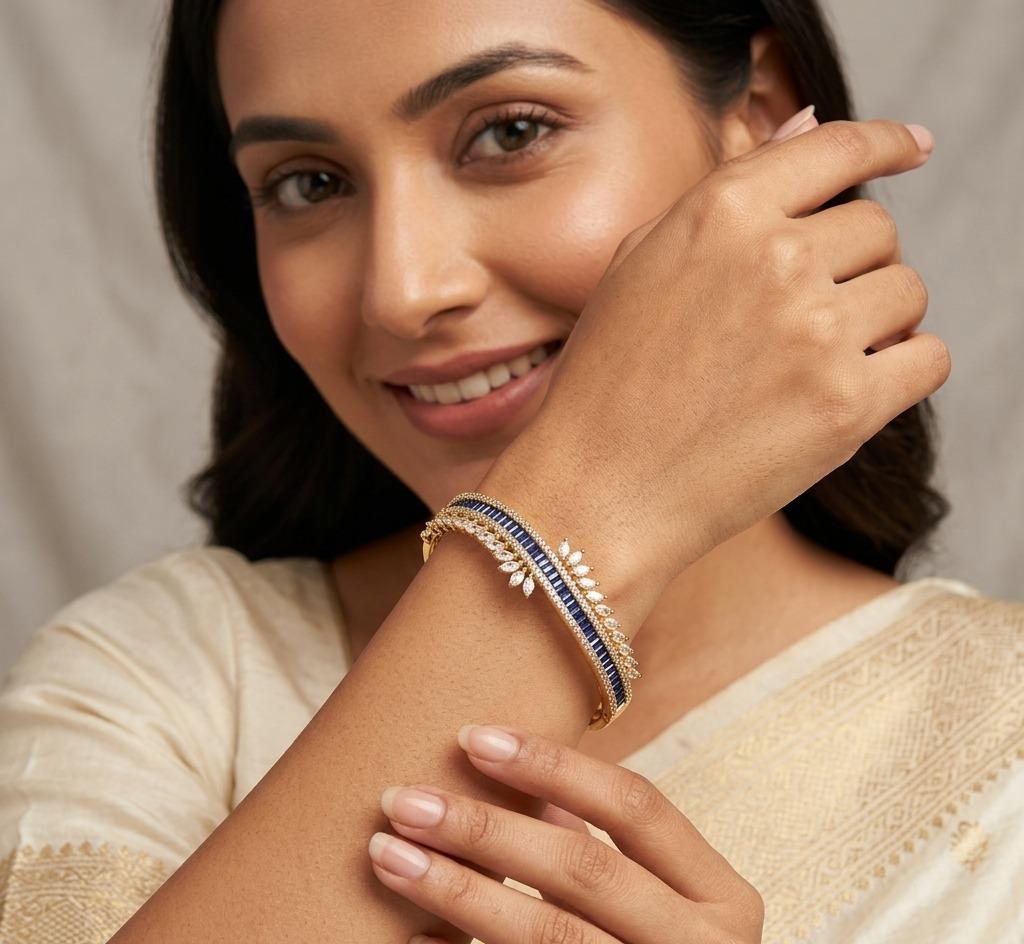 Blue Stone Gold Plated Diamond Bracelet