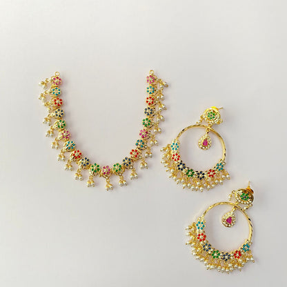 Gold Plated Multi Sleek Jadau Necklace set