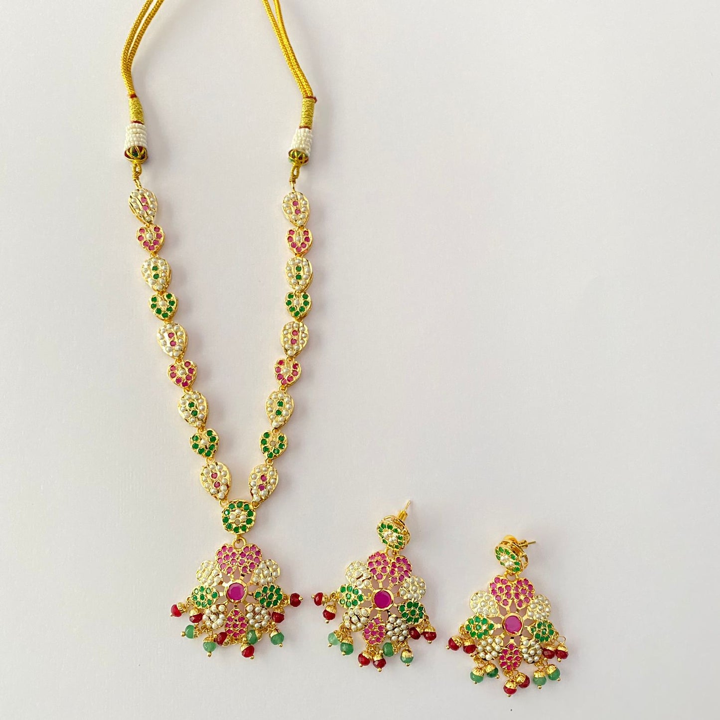 Gold Plated Ruby & Green Jadau necklace Set
