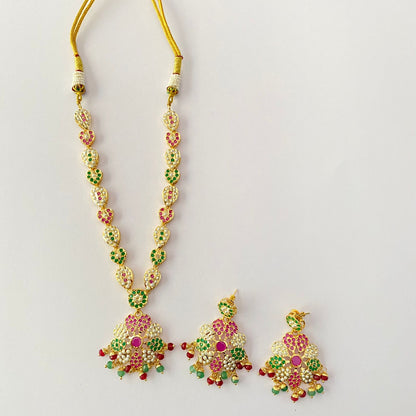 Gold Plated Ruby & Green Jadau necklace Set
