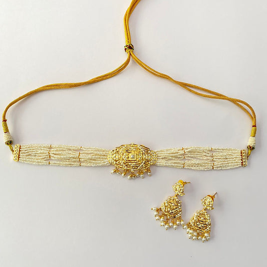 Gold Plated White Jadau Choker set