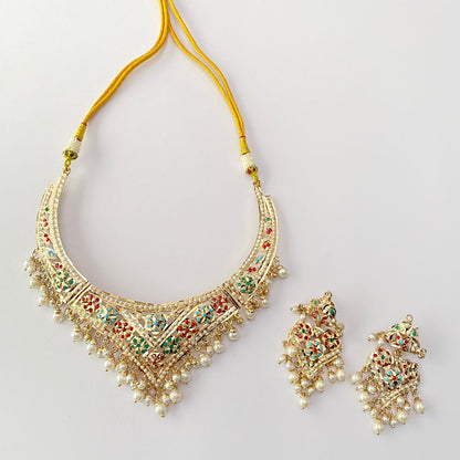 Multi Drop Pearl Jadau Necklace Set