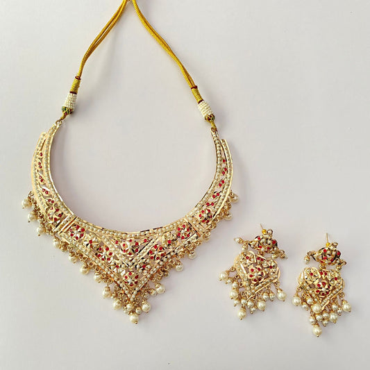 Ruby White Pearl Jadau Necklace Set
