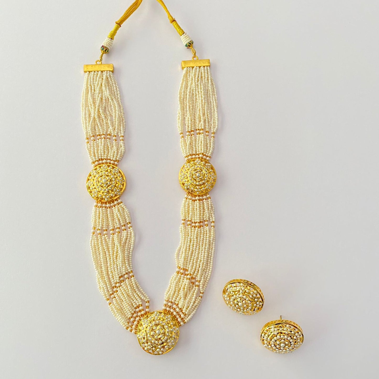 Gold Plated Off White Pearl Necklace Set