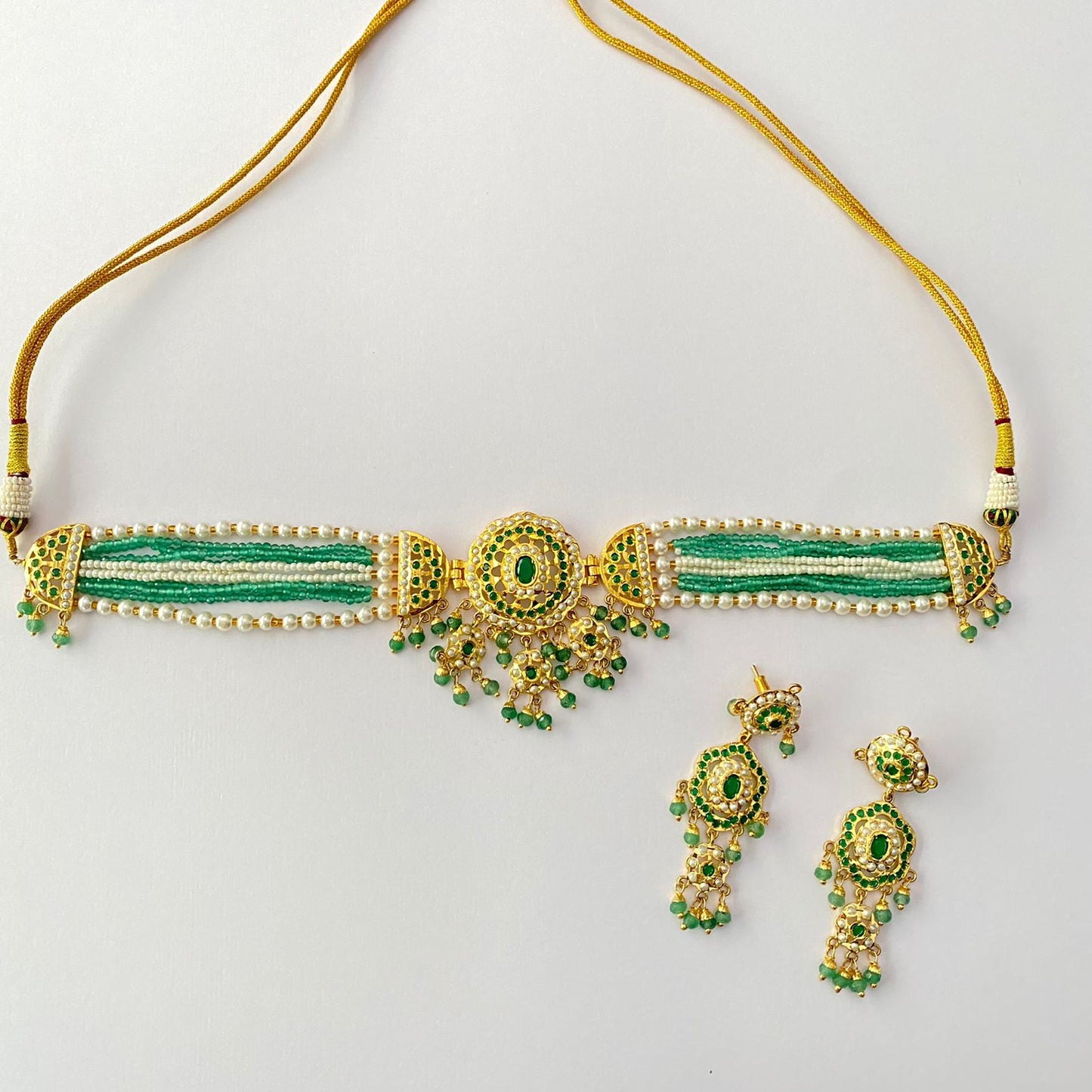 Gold Plated Green Jadau Choker Set