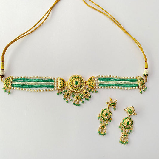 Gold Plated Green Jadau Choker Set