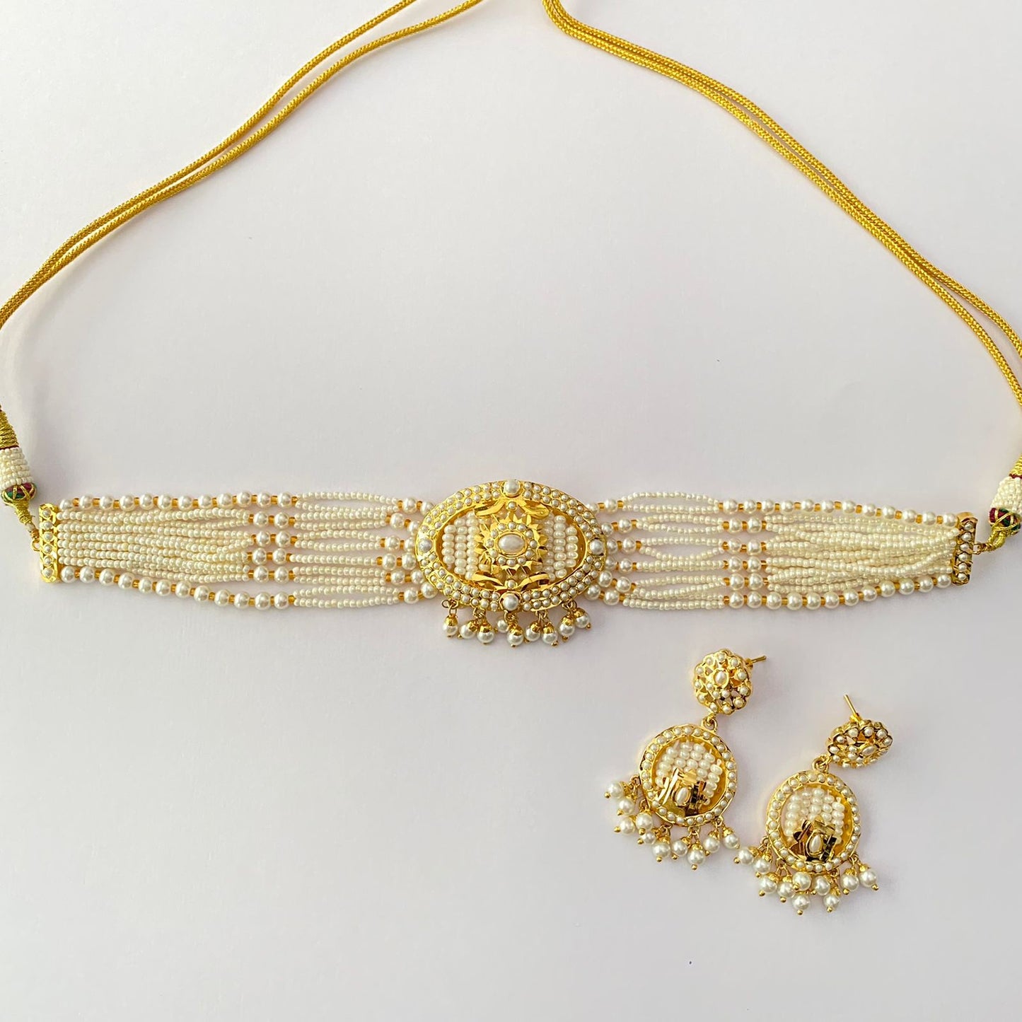 Gold Plated White Beads Choker Set
