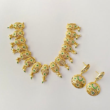Gold Plated Green Jadau Necklace Set