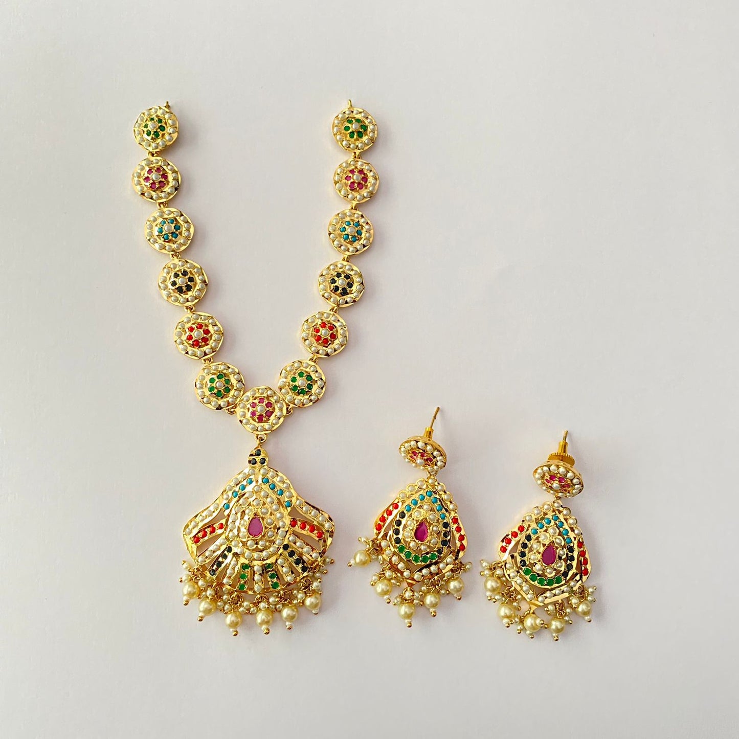Gold Plated Multi Jadau Necklace Set