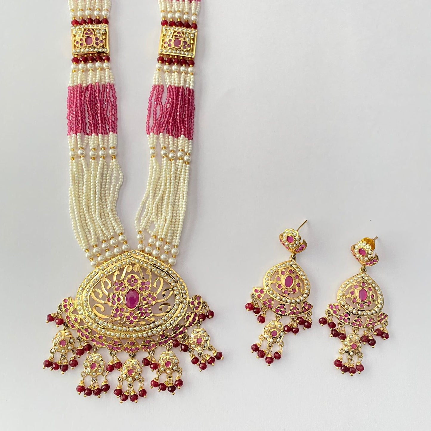 Ruby Gold Plated Jadau Long Necklace Set