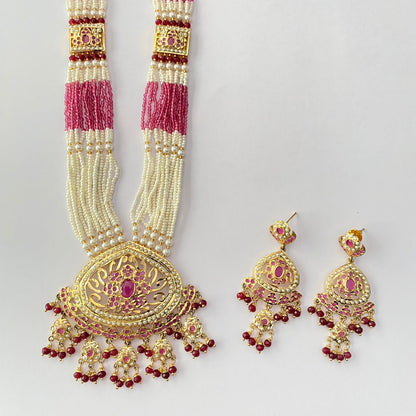 Ruby Gold Plated Jadau Long Necklace Set