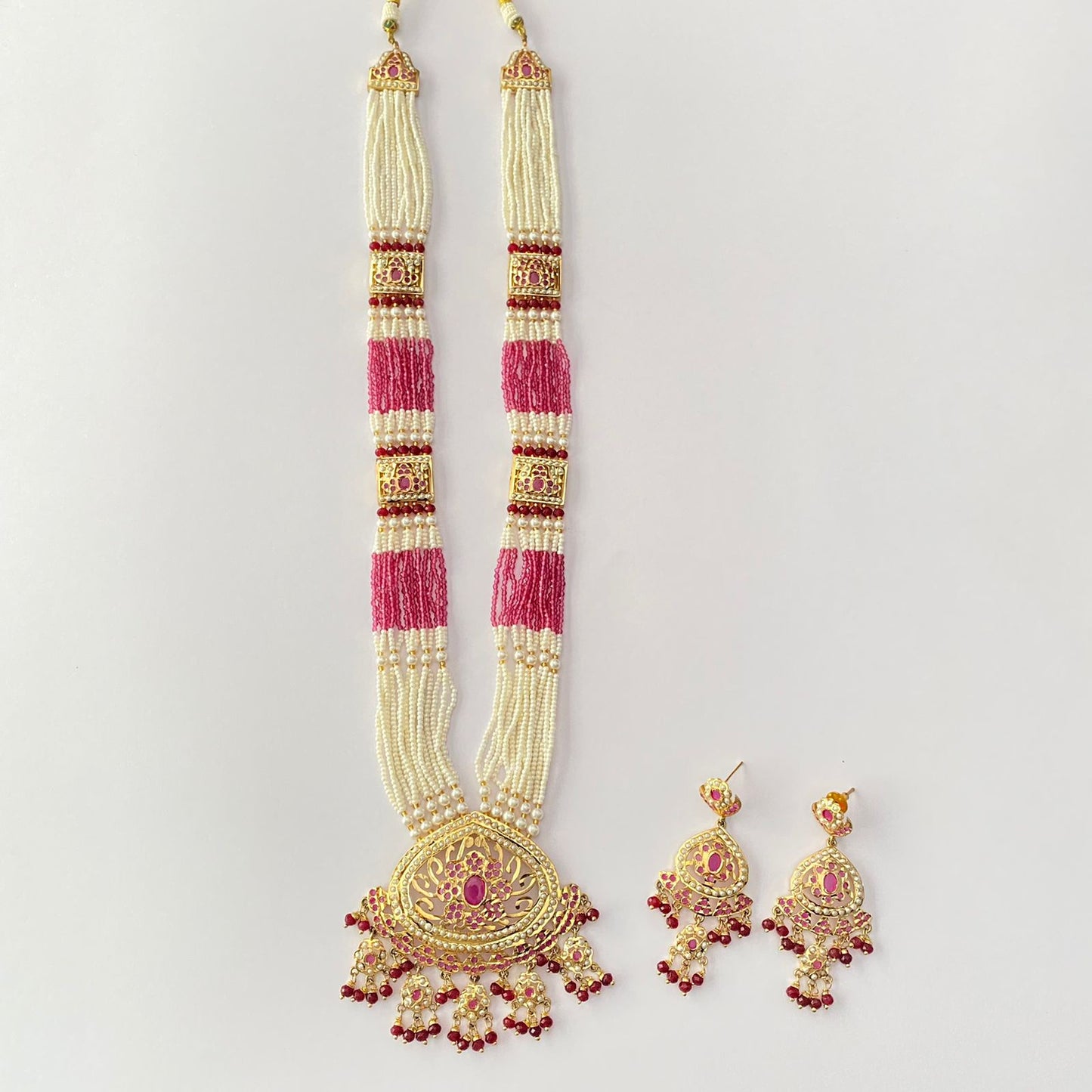 Ruby Gold Plated Jadau Long Necklace Set