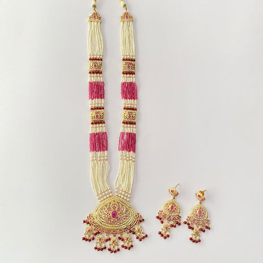 Ruby Gold Plated Jadau Long Necklace Set