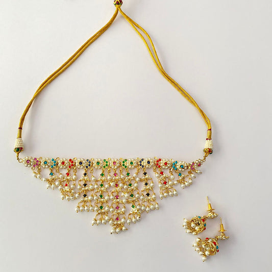 Multi Color Gold Plated Chokar Set