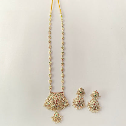 Multi Color Gold Plated Long Rani Harr Necklace Set