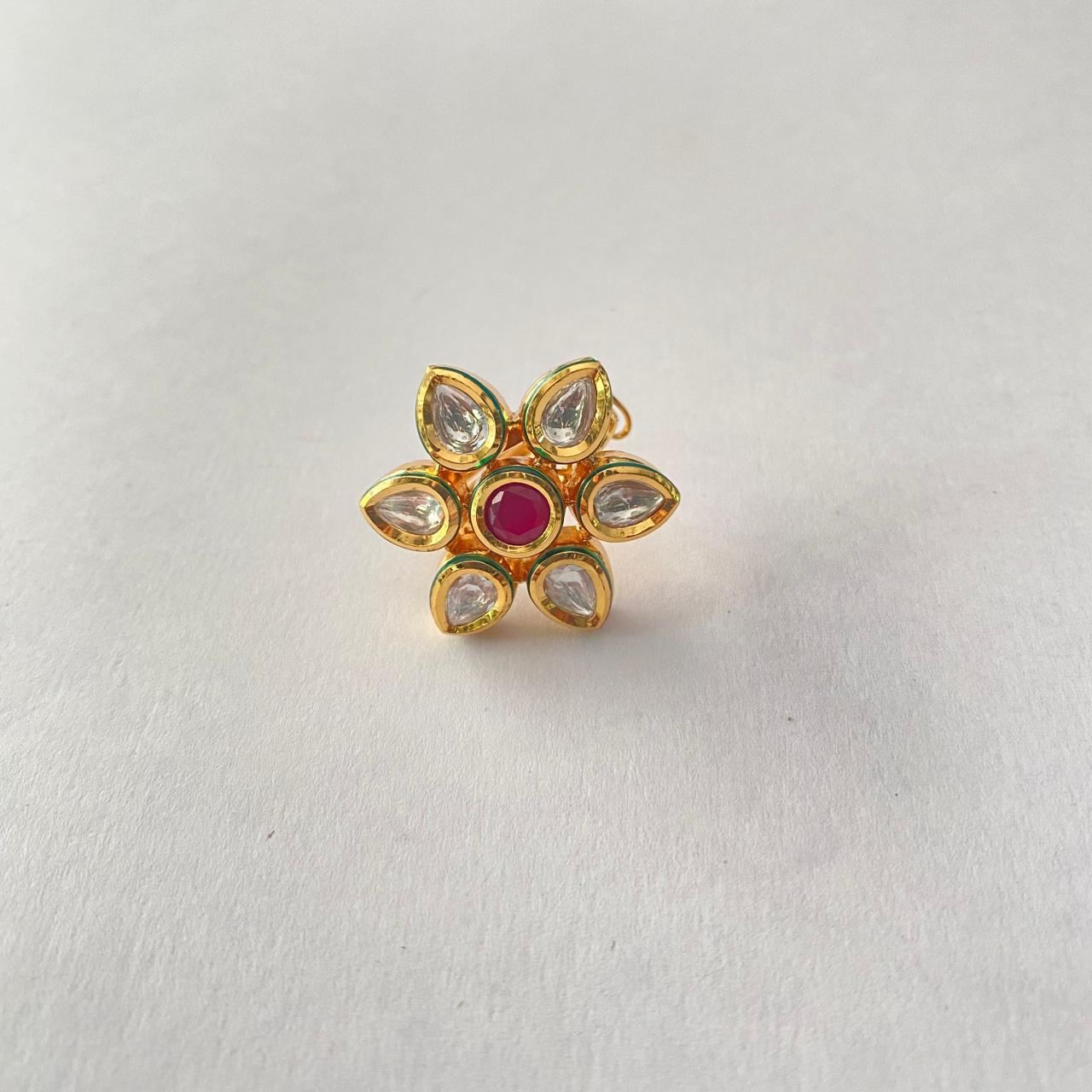 Ruby Gold Plated Kundan Ring