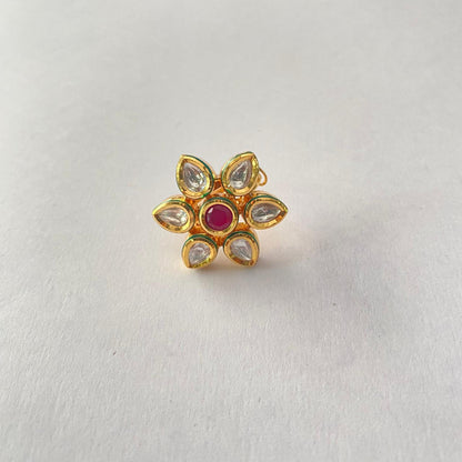 Ruby Gold Plated Kundan Ring
