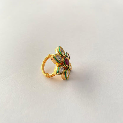 Ruby Gold Plated Kundan Ring