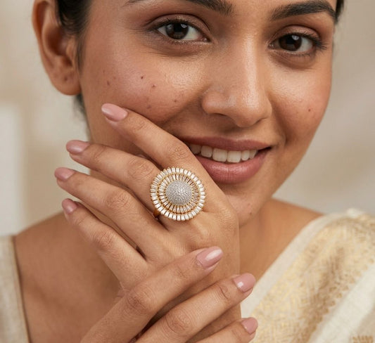 Gold Plated Classis Diamond Big Ring