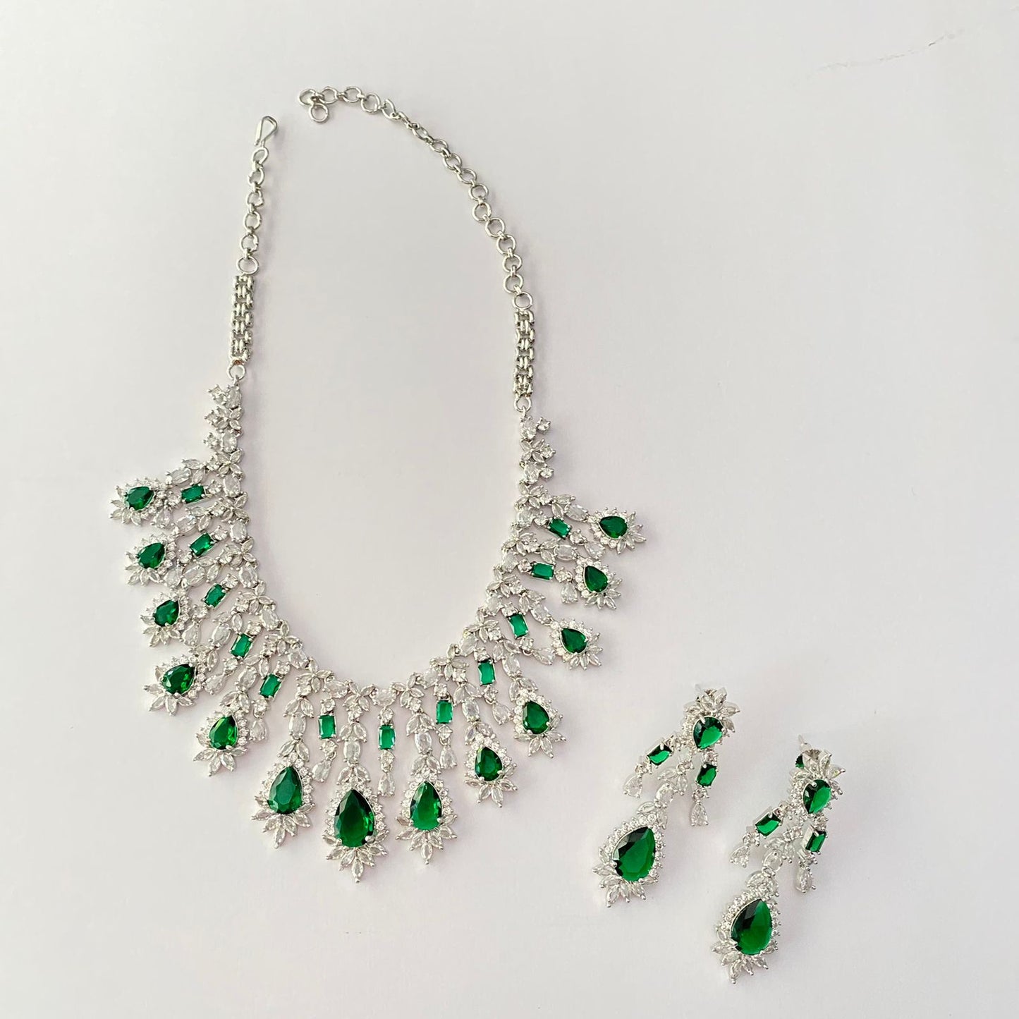 Emerald Silver Plated Necklace Set