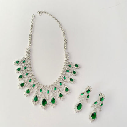 Emerald Silver Plated Necklace Set