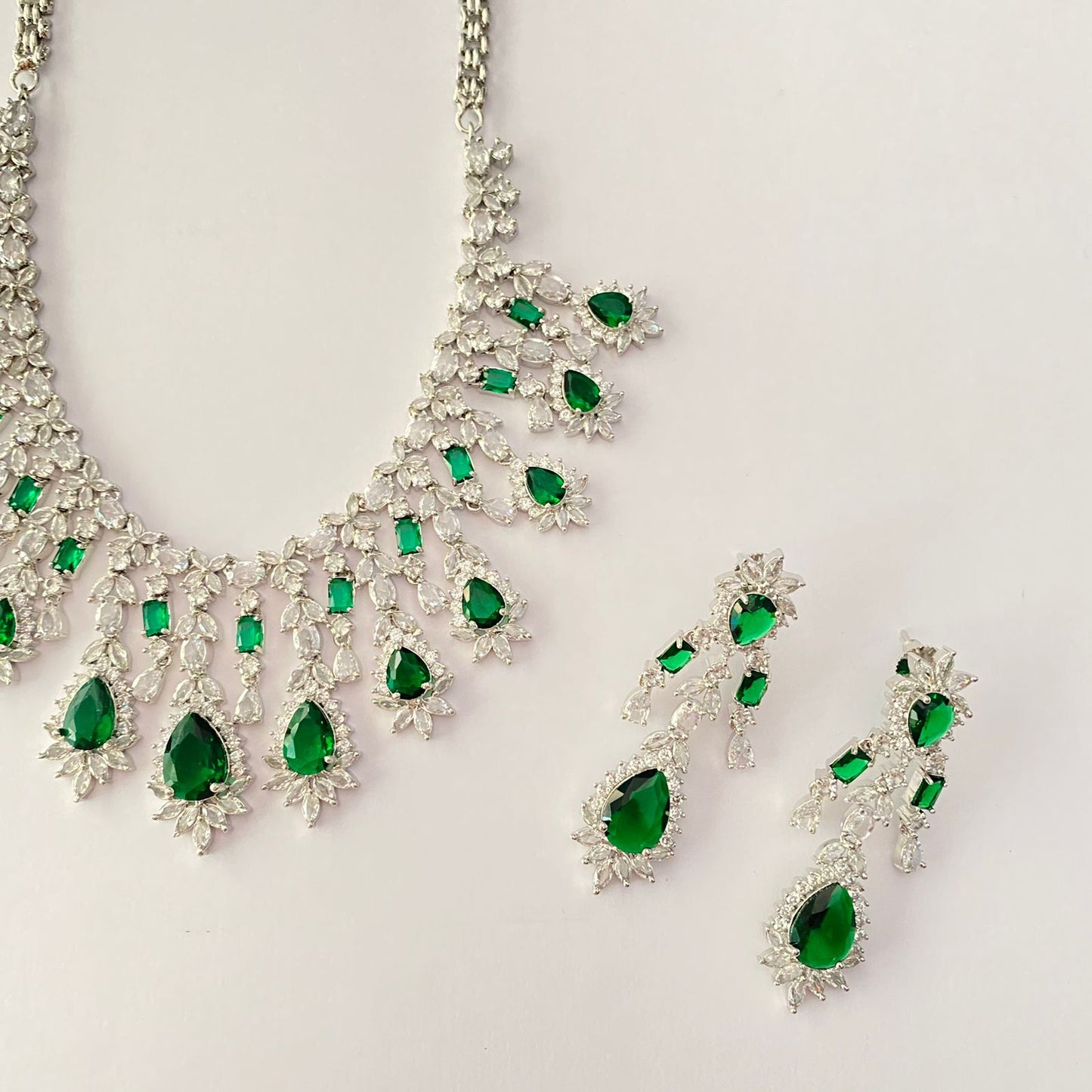 Emerald Silver Plated Necklace Set