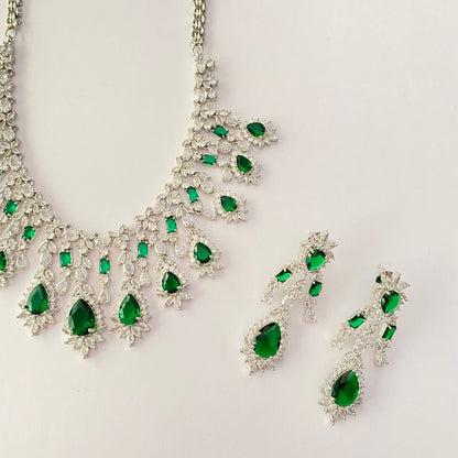 Emerald Silver Plated Necklace Set