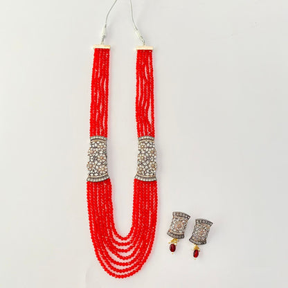 Red Antique Diamond Long Necklace Set