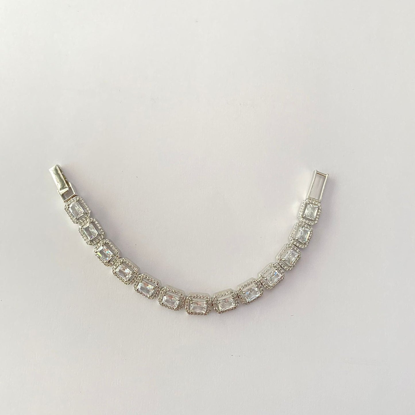 Silver Plated Square Shape Tennis Bracelet