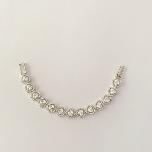 Silver Plated Heart Shape Diamond Bracelet