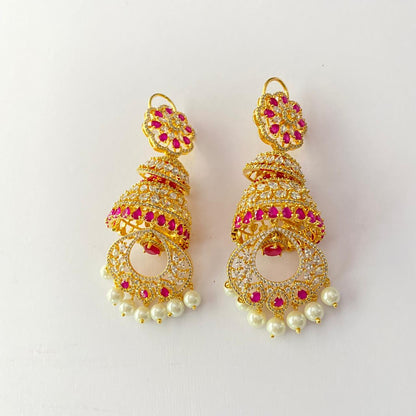 Ruby Gold Plated Diamond Jhumka with Back Clip Earring