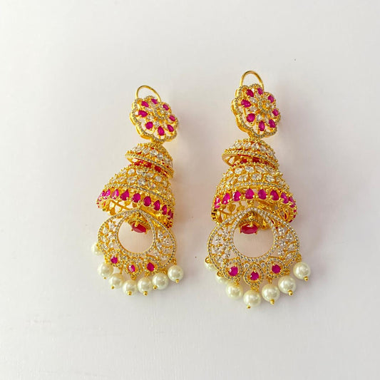 Ruby Gold Plated Diamond Jhumka with Back Clip Earring