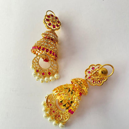 Ruby Gold Plated Diamond Jhumka with Back Clip Earring