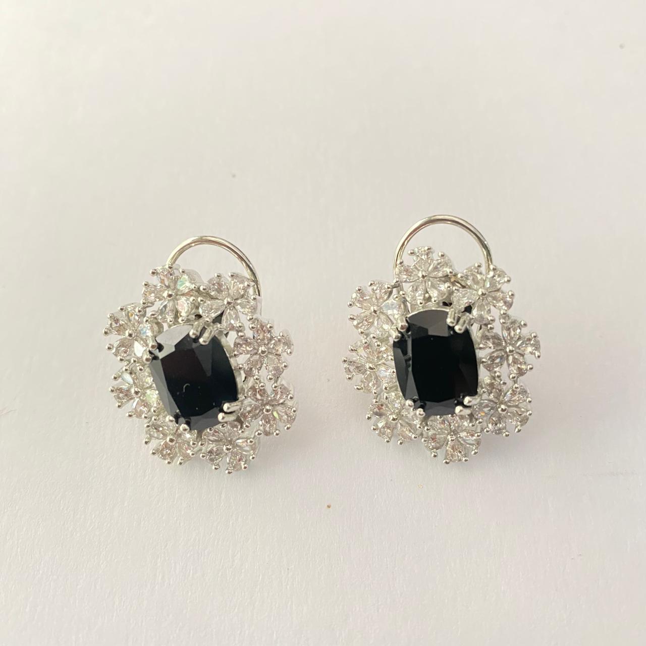 Black Silver Plated Diamond Stud
