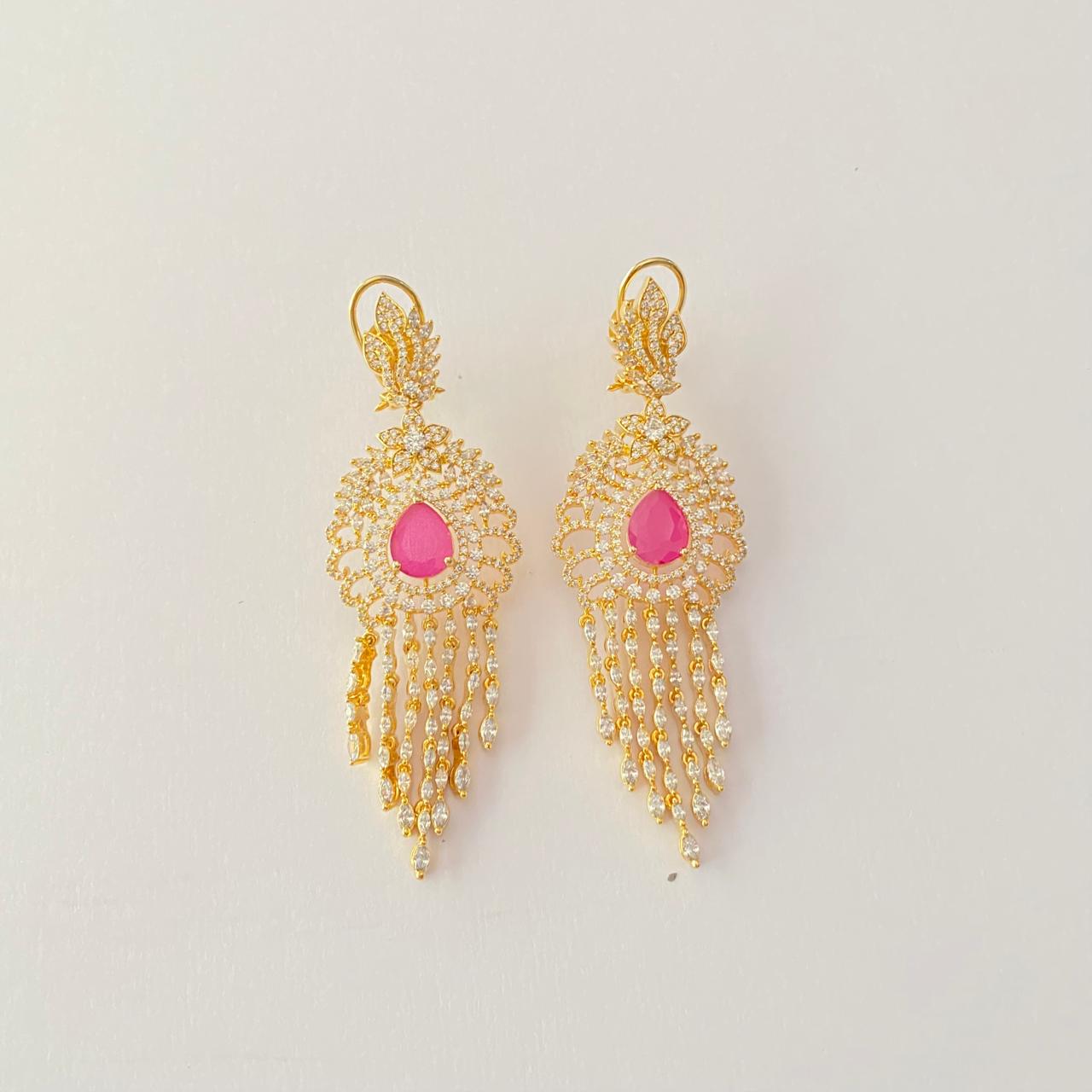 Pink Stone Diamond Gold Plated Earring