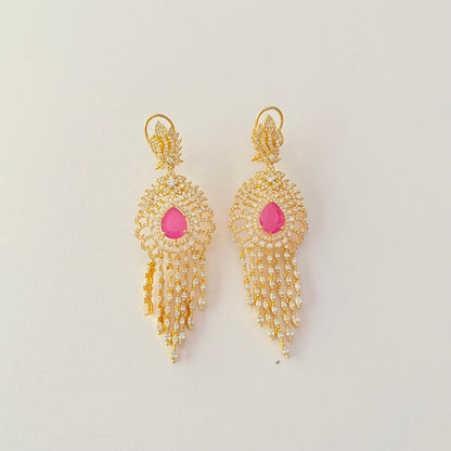 Pink Stone Diamond Gold Plated Earring