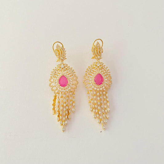 Pink Stone Diamond Gold Plated Earring