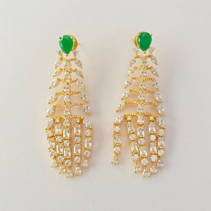 Green Gold Plated Long Dangler Earring.