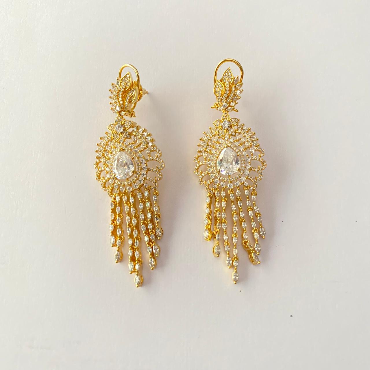 Diamond Gold Plated with Back Clip Earring