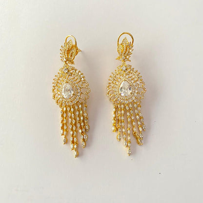 Diamond Gold Plated with Back Clip Earring