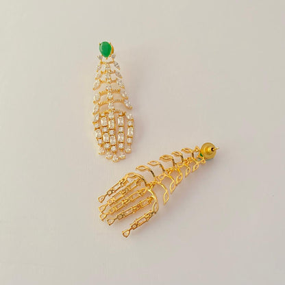 Green Gold Plated Long Dangler Earring.