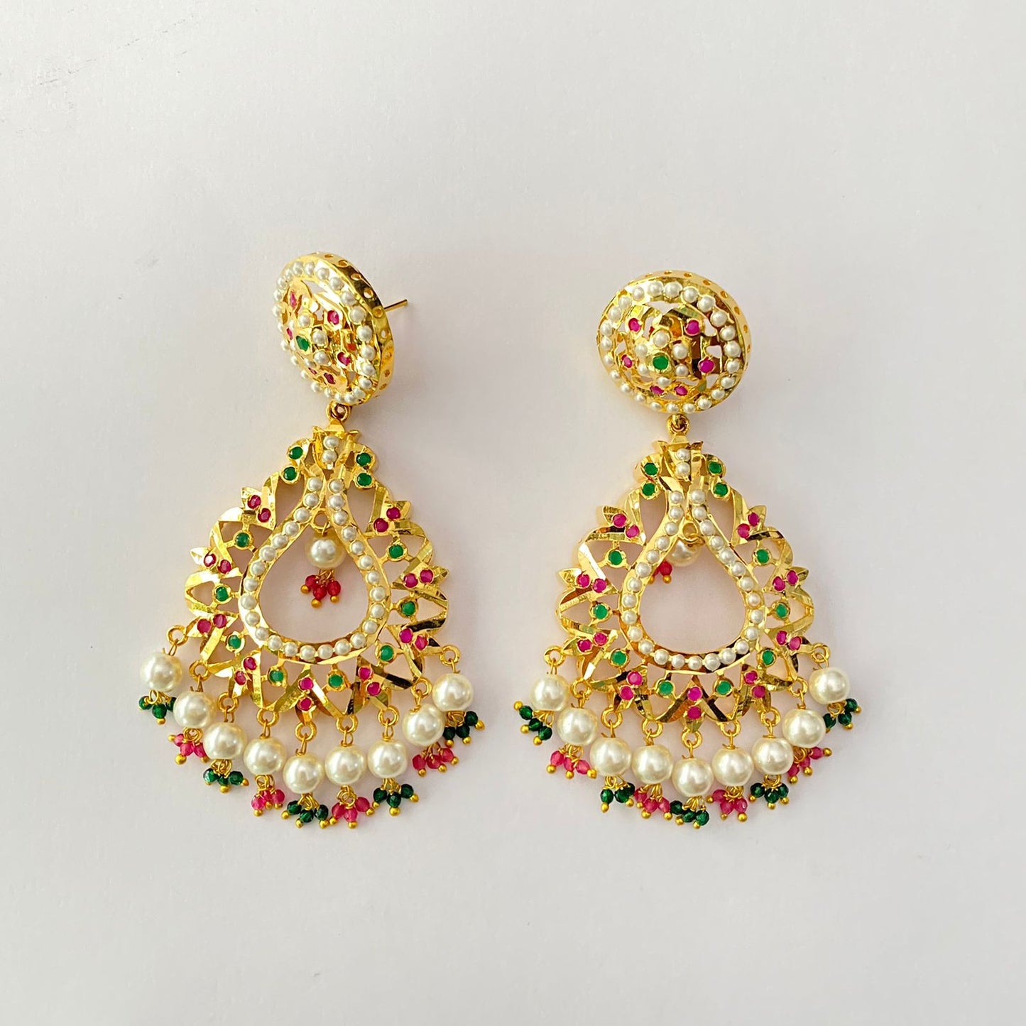 Gold Plated Ruby Green Earring
