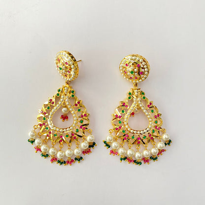 Gold Plated Ruby Green Earring
